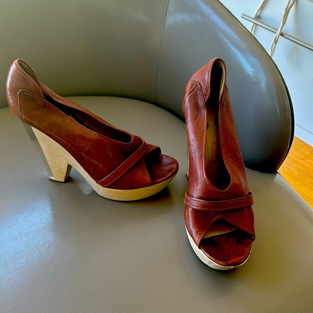 Chloe platform woooden sole peep toe